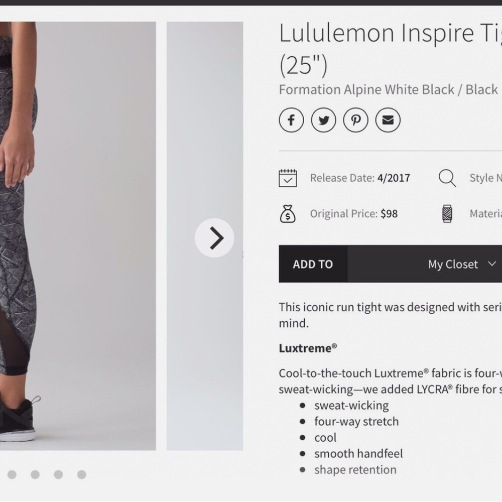 LULULEMON Inspire II Tights Formation Alpine White/Black Size: 4 - Picture 6 of 6